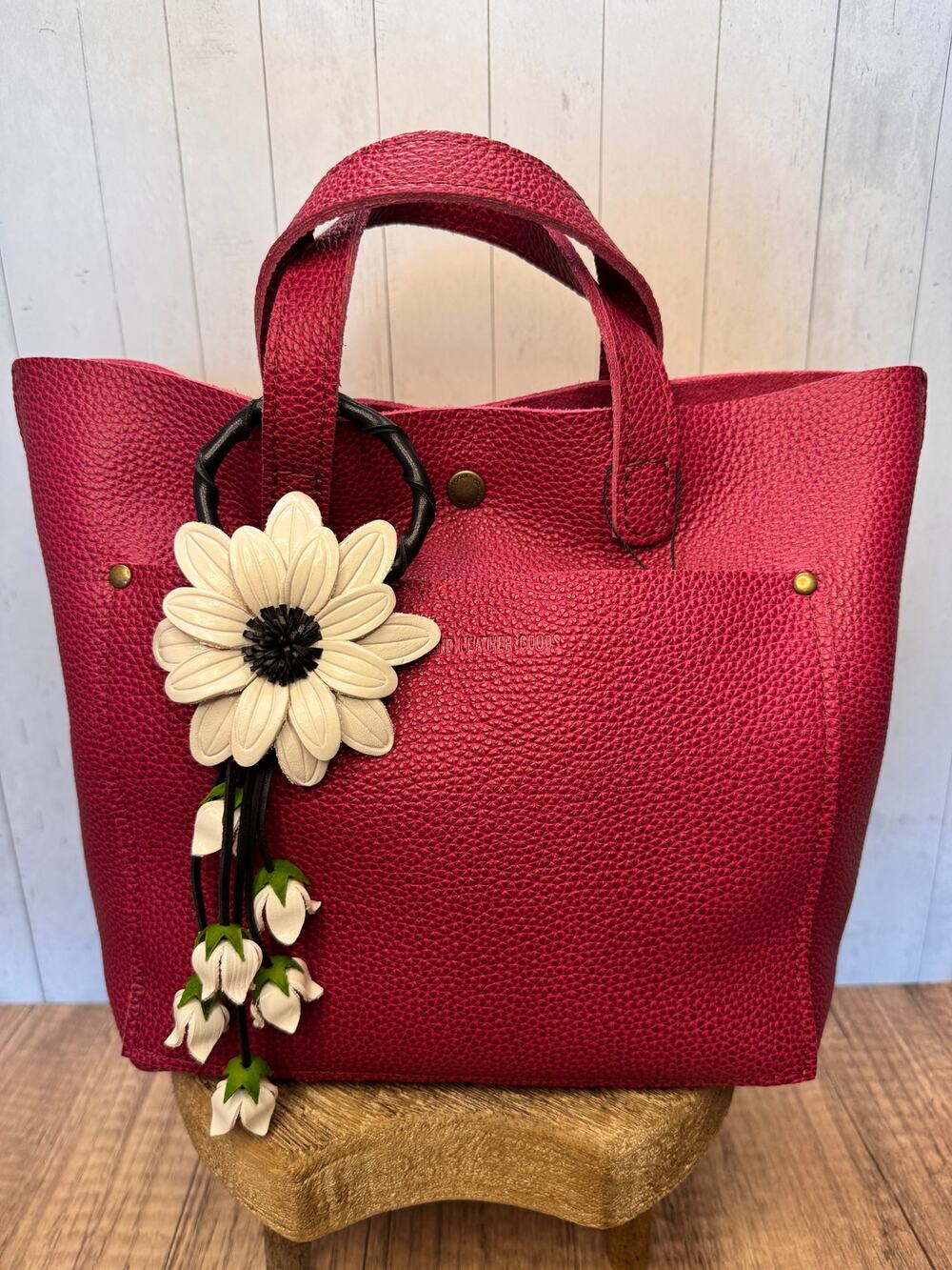 Leather White Daisy Purse Charm Genuine Leather Gerbera Daisy Flower Bag Charm
